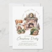 Weihnachts-Party Gemütlich Wasserfarben Kamin Einladung (Vorderseite)