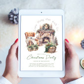 Weihnachts-Party Gemütlich Wasserfarben Kamin Einladung