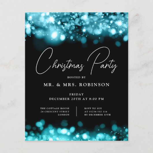 Weihnachts-Party Glam Aquamarin Lights Flyer (Vorne)