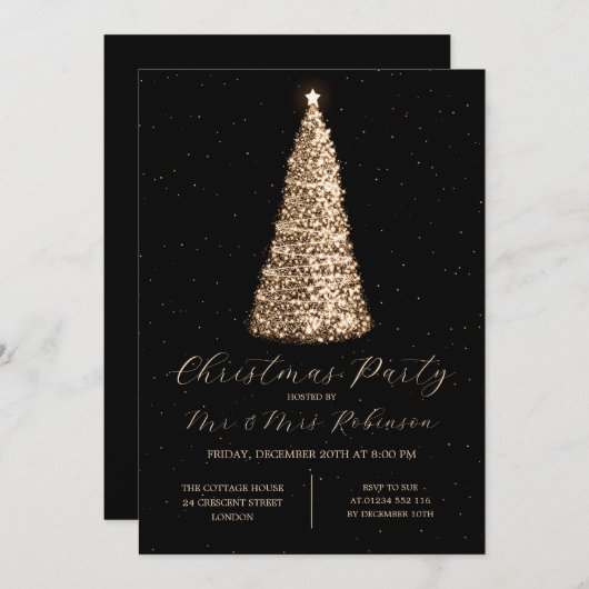 Weihnachts-Party Glam Gold Tree Sparkasse Einladung (Vorne/Hinten)
