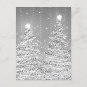 Weihnachts-Party glänzende Bäume Silber Postkarte
