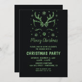 Weihnachts-Party Glitzer Grüne Hirsche Einladung (Vorne/Hinten)