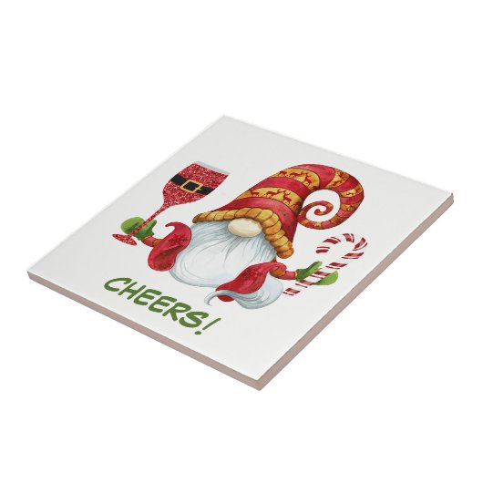 Weihnachts-Party Gnome Cheers Fliese (Seite)