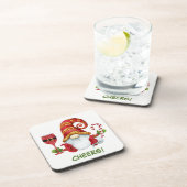Weihnachts-Party Gnome Cheers Getränkeuntersetzer (Rechte Seite)