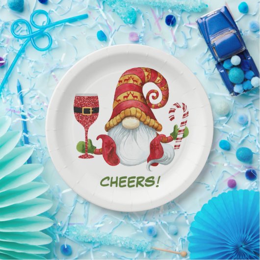 Weihnachts-Party Gnome Cheers Pappteller (Party)