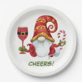 Weihnachts-Party Gnome Cheers Pappteller (Vorderseite)