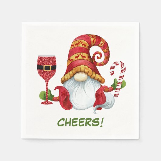 Weihnachts-Party Gnome Cheers Serviette (Vorderseite)