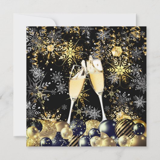 Weihnachts-Party Gold Black Snowflakes Einladung (Rückseite)