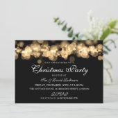 Weihnachts-Party Gold Bokeh Lights Einladung (Stehend Vorderseite)