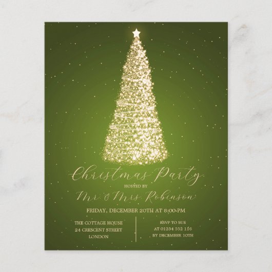 Weihnachts-Party Gold Grüne Bäume Sparkle Einladun Flyer (Vorne)