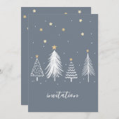 Weihnachts Party Gold Stars Blue Einladung (Vorne/Hinten)