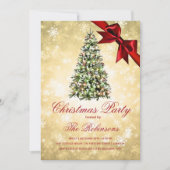 Weihnachts-Party | Gold Xmas Tree Ribbon Glitzer Einladung (Vorderseite)