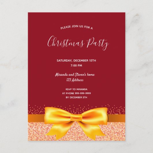 Weihnachts-Party-Goldbug-Einladung Postkarte (Vorderseite)