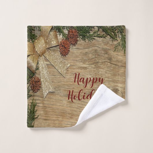 Weihnachts-Party Golden Green Blätter Rot Rustikal Badhandtuch Set (Waschlappen)