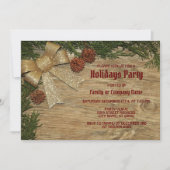 Weihnachts-Party Golden Green Blätter Rot Rustikal Einladung (Vorderseite)