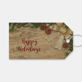 Weihnachts-Party Golden Green Blätter Rot Rustikal Geschenkanhänger