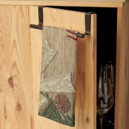 Weihnachts-Party Golden Green Blätter Rot Rustikal Geschirrtuch