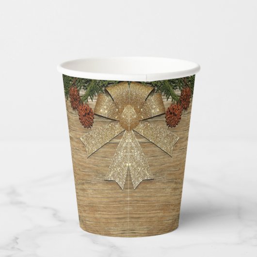 Weihnachts-Party Golden Green Blätter Rot Rustikal Pappbecher (Rechts)