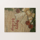 Weihnachts-Party Golden Green Blätter Rot Rustikal Puzzle (Horizontal)