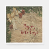 Weihnachts-Party Golden Green Blätter Rot Rustikal Serviette (Vorderseite)