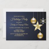 Weihnachts-Party Golden Ornaments Navy Einladung (Vorderseite)
