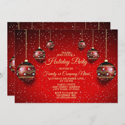 Weihnachts-Party Golden Red Winter Holidays Einladung (Vorne/Hinten)