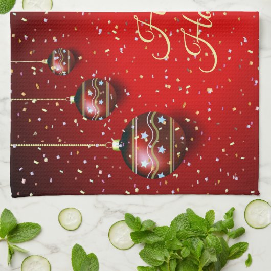 Weihnachts-Party Golden Red Winter Holidays Geschirrtuch (Gefaltet)