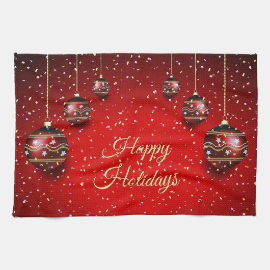 Weihnachts-Party Golden Red Winter Holidays Geschirrtuch (Horizontal)