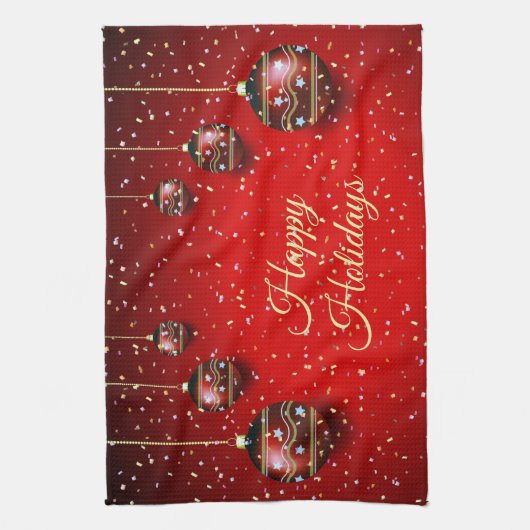 Weihnachts-Party Golden Red Winter Holidays Geschirrtuch (Vertikal)