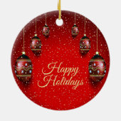 Weihnachts-Party Golden Red Winter Holidays Keramik Ornament (Hinten)