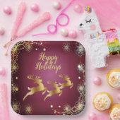 Weihnachts-Party Golden Rentiers Rosa Elegante Pappteller (Party)