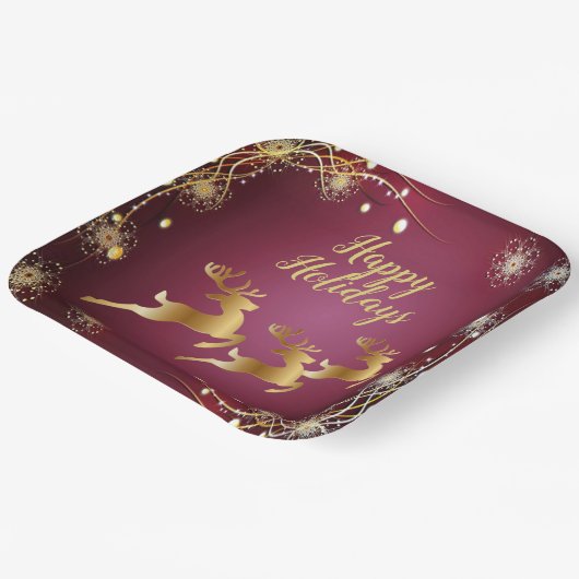 Weihnachts-Party Golden Rentiers Rosa Elegante Pappteller (Gewinkelt)