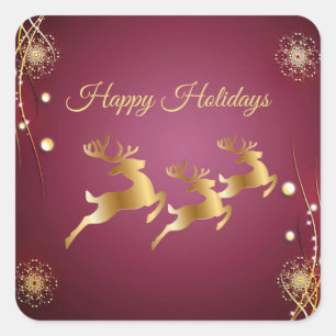 Weihnachts-Party Golden Rentiers Rosa Elegante Quadratischer Aufkleber