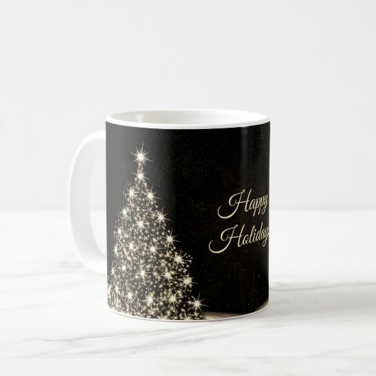 Weihnachts-Party Golden Shiny Tree Winter Schwarz Kaffeetasse (Vorderseite Links)