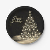 Weihnachts-Party Golden Shiny Tree Winter Schwarz Pappteller (Vorderseite)
