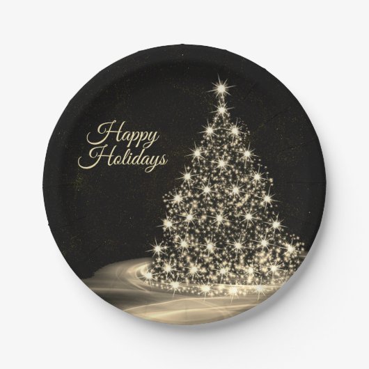 Weihnachts-Party Golden Shiny Tree Winter Schwarz Pappteller (Vorderseite)