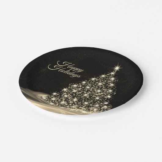 Weihnachts-Party Golden Shiny Tree Winter Schwarz Pappteller (Schrägansicht)