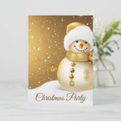 Weihnachts-Party Golden Snowman Schneeflocken Einladung (Stehend Vorderseite)