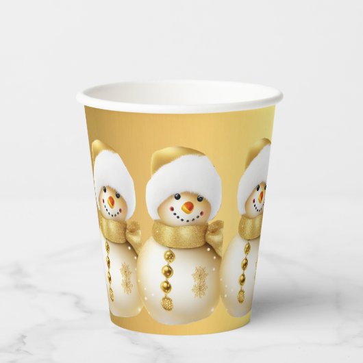 Weihnachts-Party Golden Snowman Winterurlaub Pappbecher (Vorderseite)