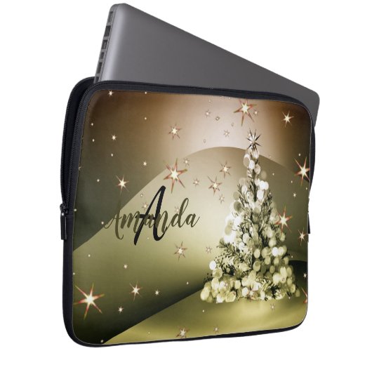 Weihnachts-Party Golden Tree Monogram Sparkle Star Laptopschutzhülle (Vorne Rechts)