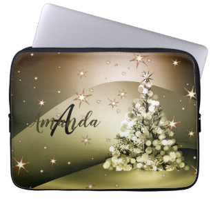 Weihnachts-Party Golden Tree Monogram Sparkle Star Laptopschutzhülle