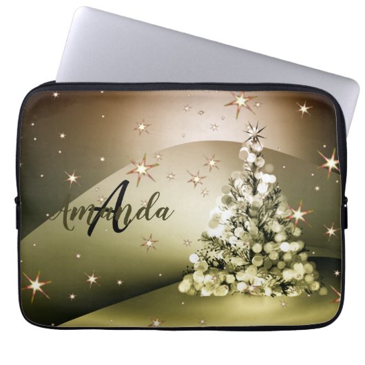 Weihnachts-Party Golden Tree Monogram Sparkle Star Laptopschutzhülle (Vorderseite)