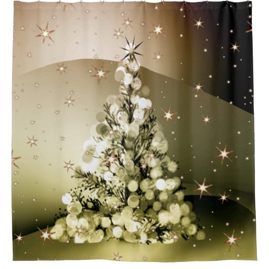 Weihnachts-Party Golden Tree Shiny Sparkle Duschvorhang (Vorderseite)