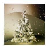Weihnachts-Party Golden Tree Shiny Sparkle Fliese (Vorderseite)