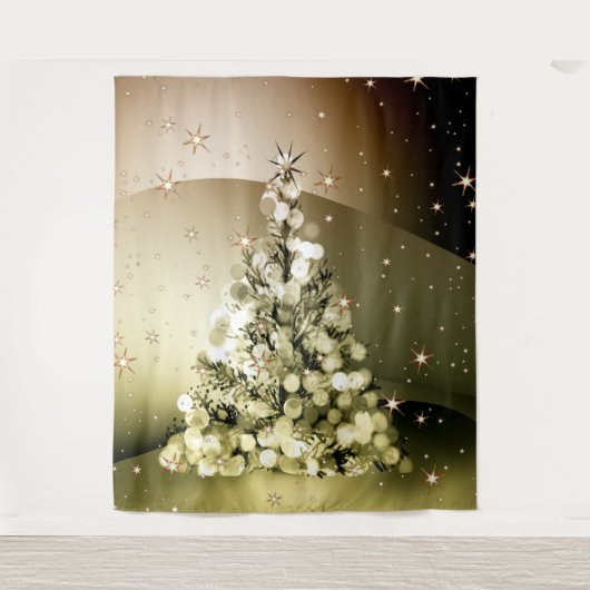 Weihnachts-Party Golden Tree Shiny Sparkle Wandteppich (Vorderseite)