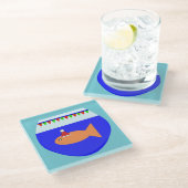 Weihnachts-Party Goldfish Custom Glass Untersetzer (Schrägansicht)