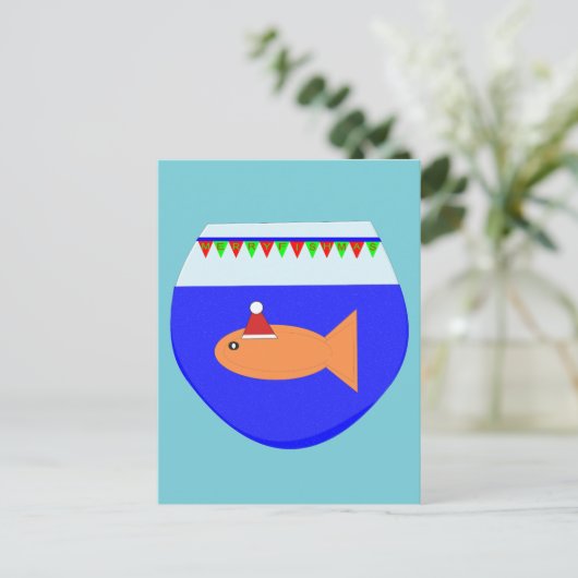Weihnachts-Party Goldfish Postkarte (Stehend Vorderseite)