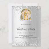 Weihnachts-Party-Goldtür Silber Einladung (Vorderseite)