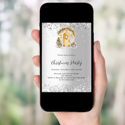Weihnachts-Party-Goldtür Silber Einladung