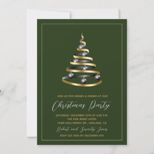 Weihnachts-Party Green Gold Tree Einladung (Vorderseite)